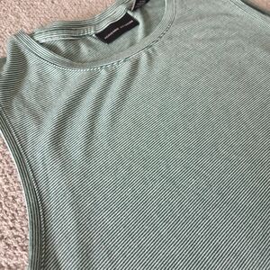 Adrienne Vittadini Green White Striped Sleeveless Tank Top Medium